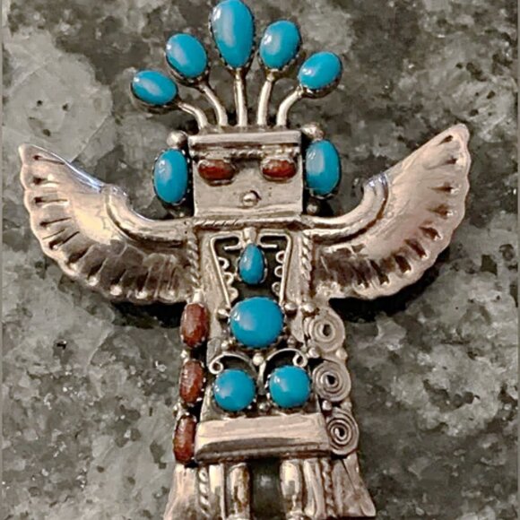 Navajo Vintage Sterling silver Eagle Dancer Kachina Pendan - Picture 2 of 6